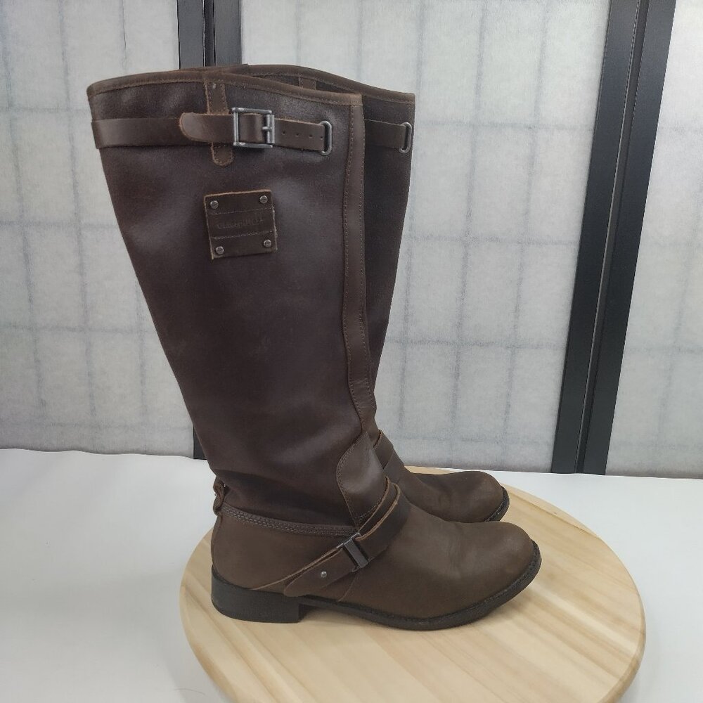 Caterpillar Tall Riding Moto Boots Leather Harness Dark Brown Women US 7.5